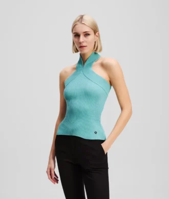 PLETENÝ TOP S VÝSTŘIHEM HALTER