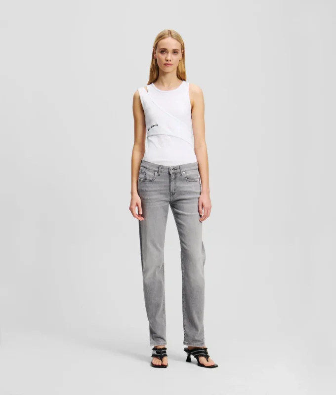 SLIM JEANS S STŘEDNÍM PASEM A ROZSTŘÍHNUTÝM LEMEM SLIM JEANS S STŘEDNÍM PASEM A ROZSTŘÍHNUTÝM LEMEM