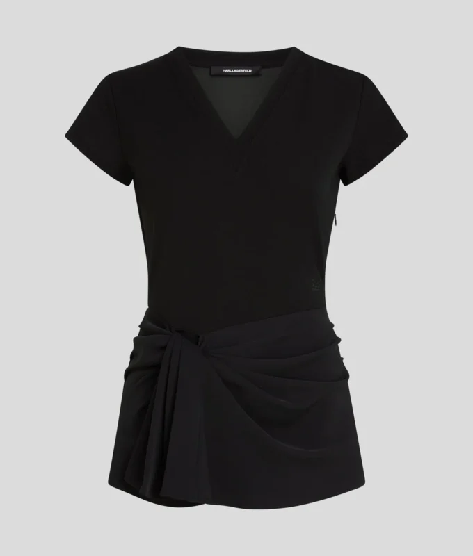 TOP S VÝSTŘIHEM DO V Z MÍCHANÉ TKANINY TOP S VÝSTŘIHEM DO V Z MÍCHANÉ TKANINY